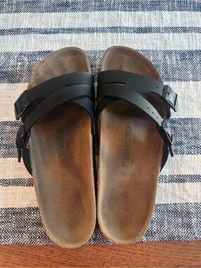 Black Women’s Double-Buckle Slide Sandals